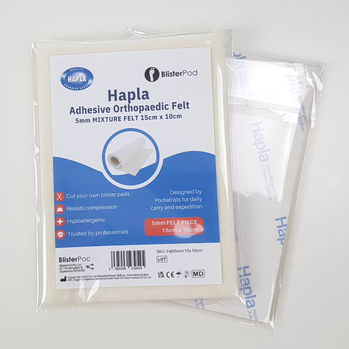 Hapla Adhesive Orthopaedic Felt Felt - Blister Prevention